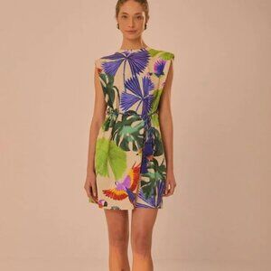 Farm Rio Sand Macaw Jungle Organic Cotton T-Shirt Dress (XS)